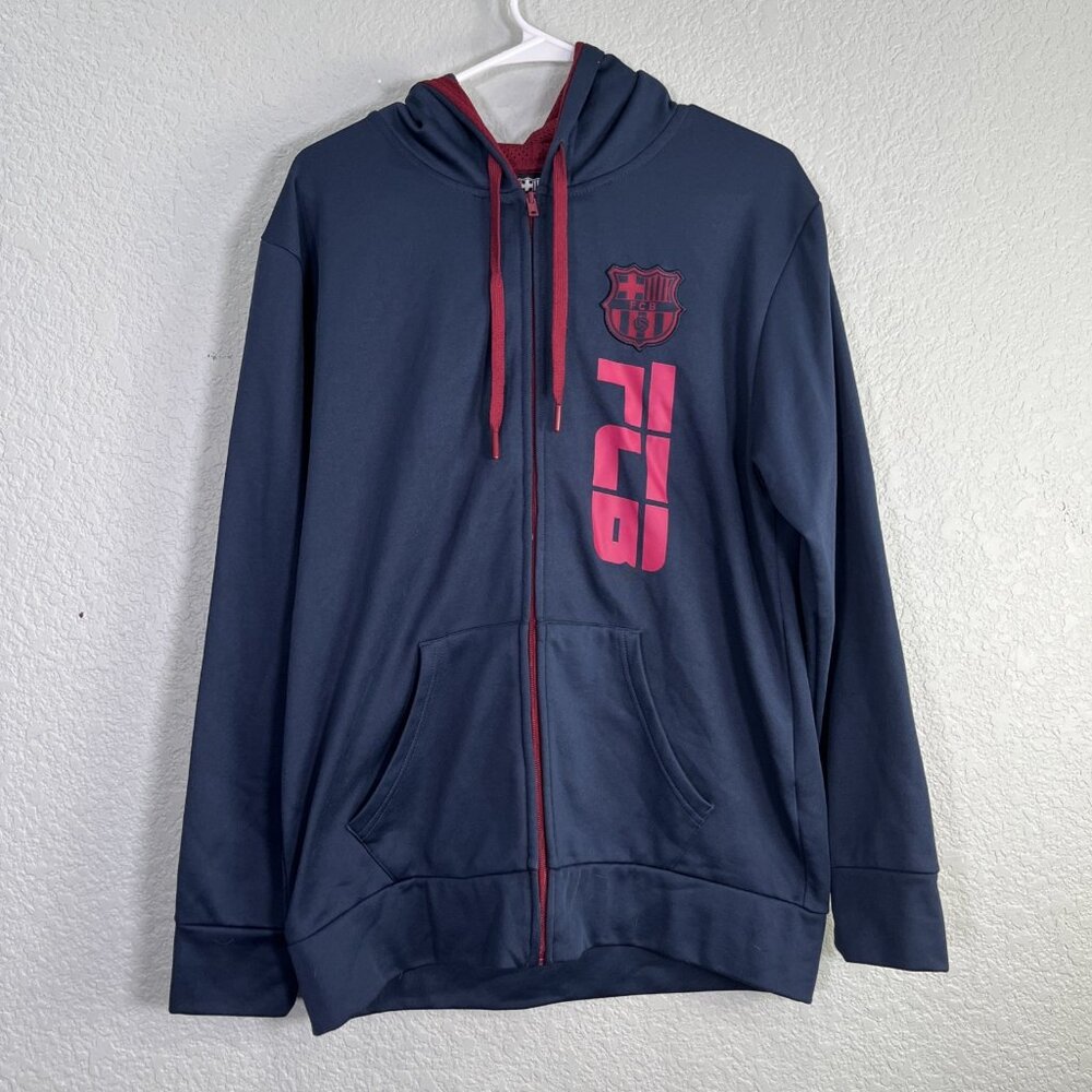FC Barcelona Zip Hoodie Mens Medium Navy Blue‎ Official FCB Soccer Sportswear